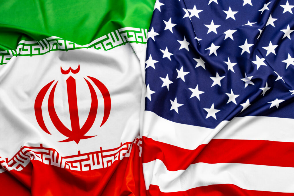 United States of America flag and Iran flag together